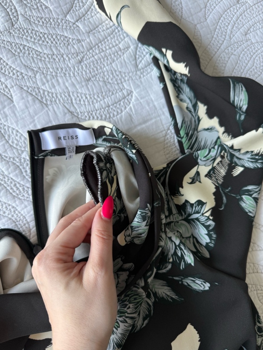 Reiss Black Floral High-Neck Midi Dress with Cream Accents - Picture 7 of 16